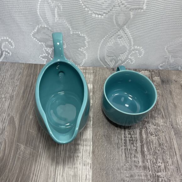 Mervyns Japan Gravy Boat Dish Teal Blue & Small Cup Mug Vintage - Picture 11 of 16